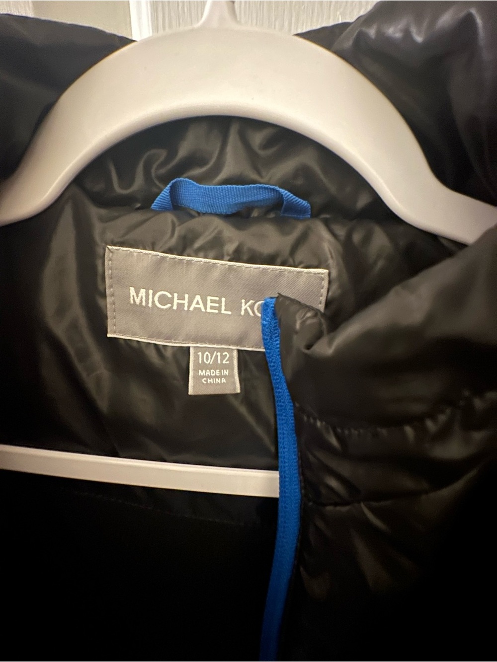 Michael Kors Black Puffer Jacket with Blue Trim